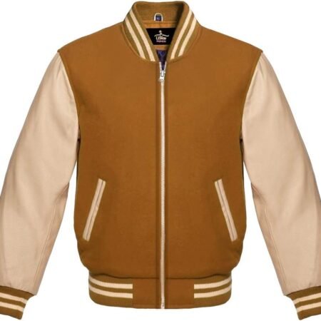 Gold Leather Varsity Jacket