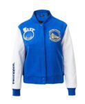 Women Golden State Warriors Royal Blue/White Wool & Leather Varsity Jacket