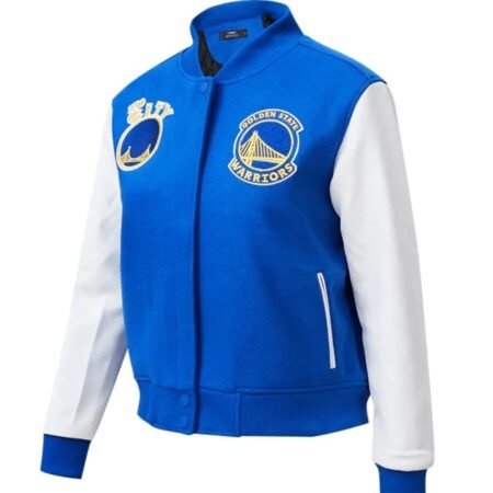 Women Golden State Warriors Royal Blue/White Wool & Leather Varsity Jacket