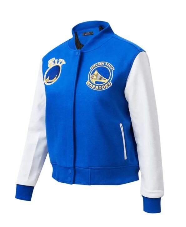 Women Golden State Warriors Royal Blue/White Wool & Leather Varsity Jacket
