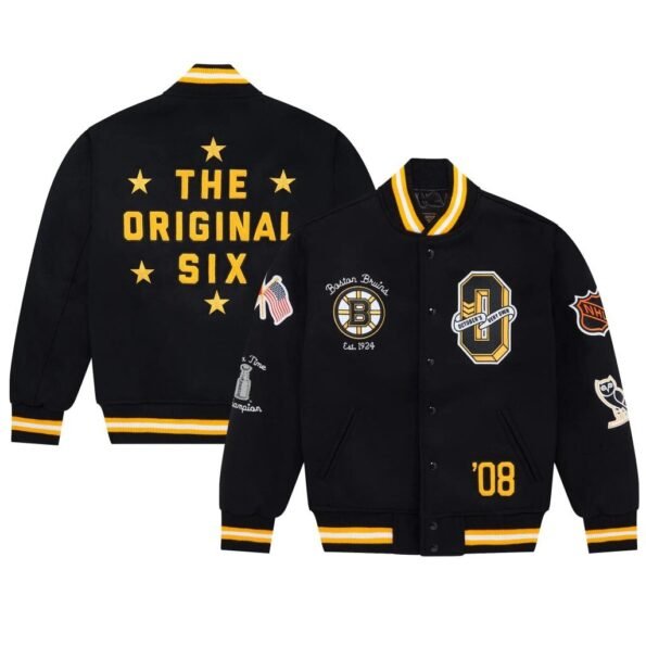 Boston Bruins OVO x NHL Black Full-Snap Varsity Jacket