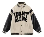 I Don't Alone White And Black Varsity Jacket