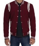 Maroon And White Wool Varsity Jacket