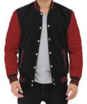 Mens Baseball Style Maroon And Black Varsity Jacket