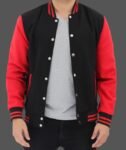 Mens Baseball Style Red And Black Varsity Jacket