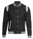 Mens Black White Detailing Varsity Jacket