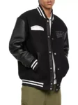 Moose Knuckles Black Wool Varsity Bomber Jacket