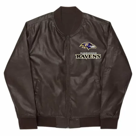 NFL Baltimore Ravens Brown Leather Varsity Jacket