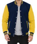 Navy Blue And Yellow Baseball Style Varsity Jacket