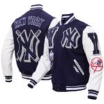 New York Yankees Pro Standard Mash Up Logo Blue & White Varsity Jacket