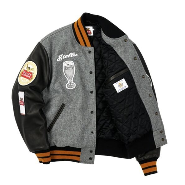 Palace x Stella Artois Stadium Grey & Black Varsity Jacket