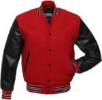 Red And Black Wool And Leather Jacket