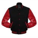 Red And Black Wool Leather Varsity Jacket