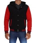 Salerno Baseball Hooded Red And Black Varsity Jacket