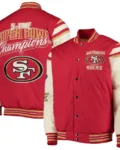 San Francisco 49ers G-III Sports Full-Snap Red Cream Wool & Leather Varsity Jacket