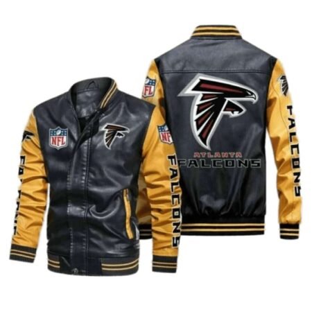 Atlanta Falcons Black Yellow Bomber Leather Jacket