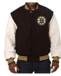 Black Boston Bruins Two Tone Wool Leather Jacket