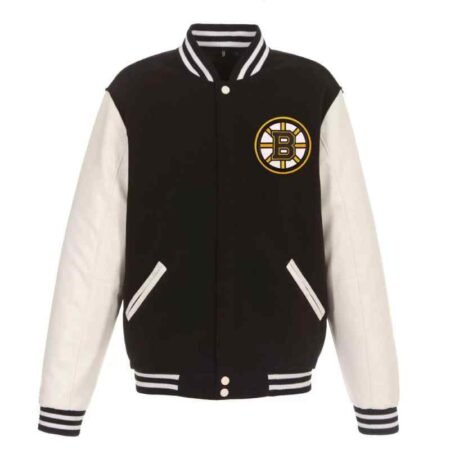 Boston Bruins Black White Wool Leather Jacket