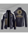 Boston Bruins Block Blue White NHL Leather Jacket
