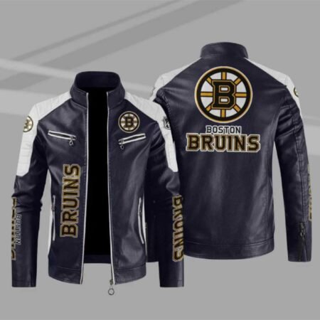 Boston Bruins Block White Black Leather Jacket