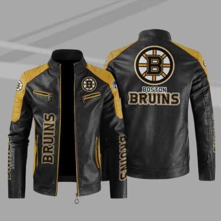 Boston Bruins Block Yellow Black Leather Jacket