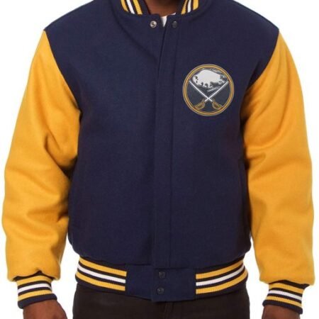 Buffalo Sabres Navy Blue and Yellow Varsity Jacket