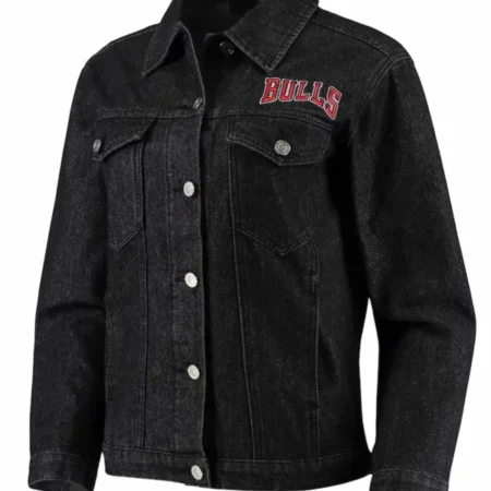 Chicago Bulls Patch Black Denim Button-Up Jacket