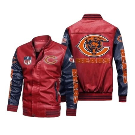 Chicago Bears Red Navy Bomber Leather Jacket