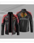 Chicago Blackhawks Block Red Black Leather Jacket