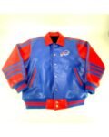 Red Blue NFL Buffalo Bills Snap Button Leather Jacket