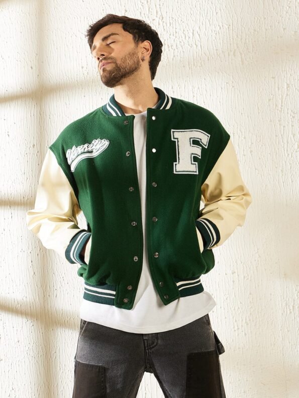 Olive Green Classic Varsity Jacket