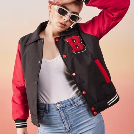 Red And Black Women Varsity Jacket